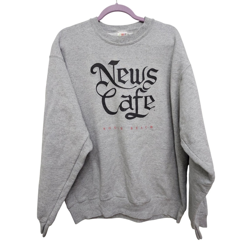 Fruit of the Loom News Cafe Sweatshirt XL Grey South Beach Miami Vintage 90s USA